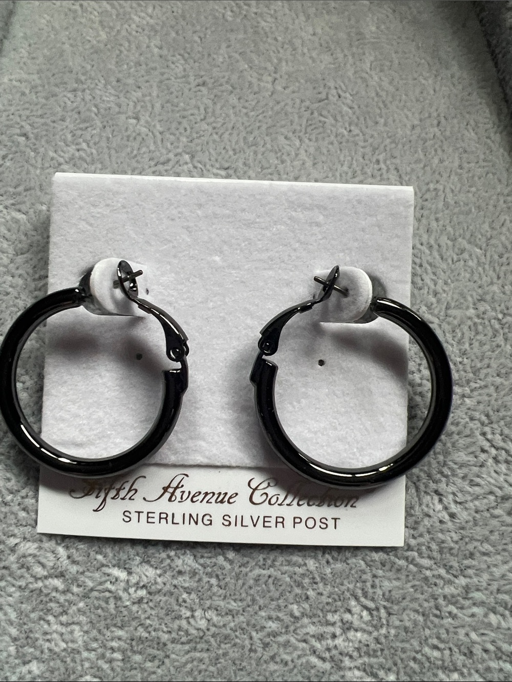 Fifth Avenue Collection Black Hoop Earrings with Sterling Silver Posts